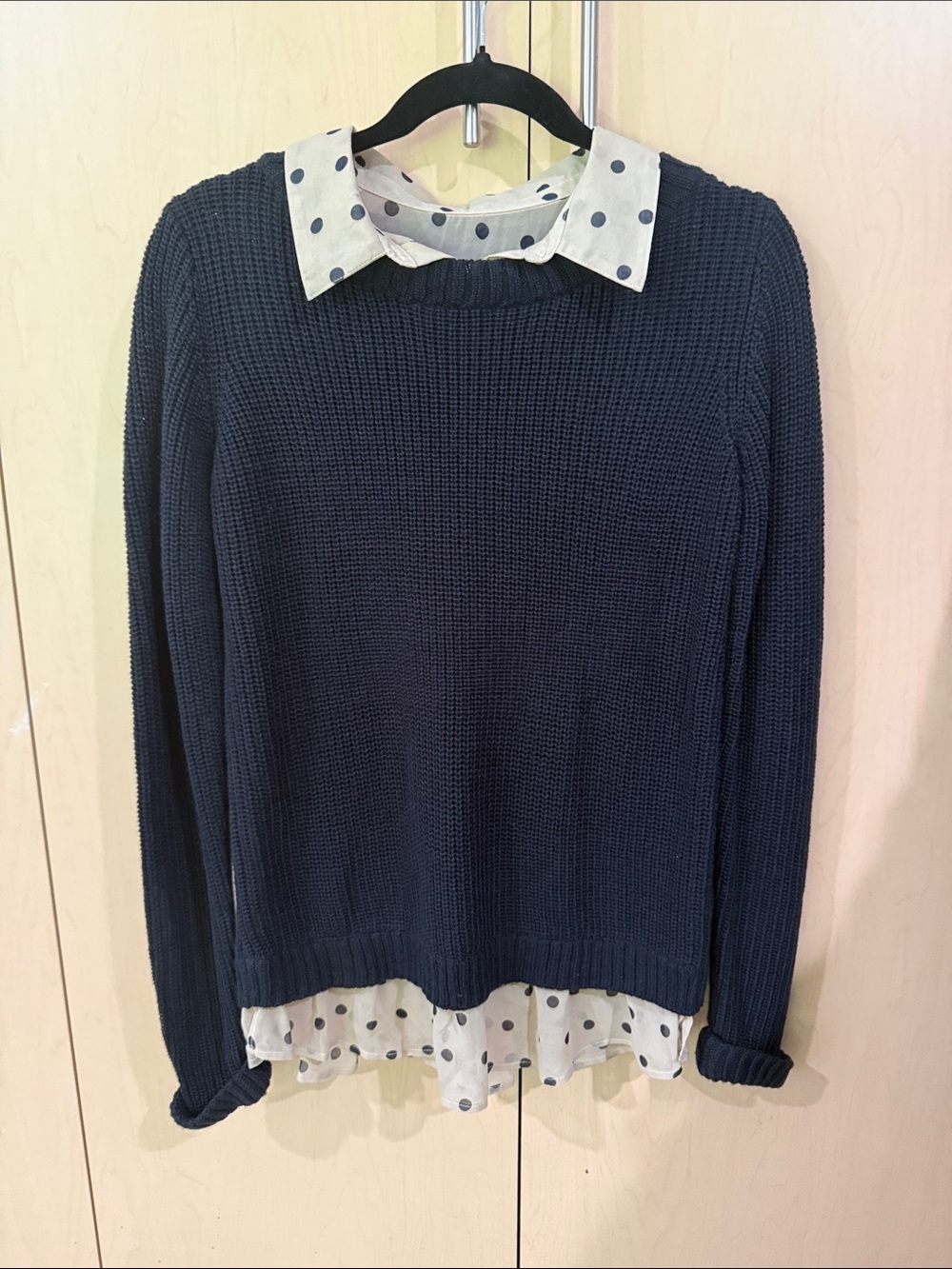 next Navy Crew Neck Sweater with Polka Dot Collar